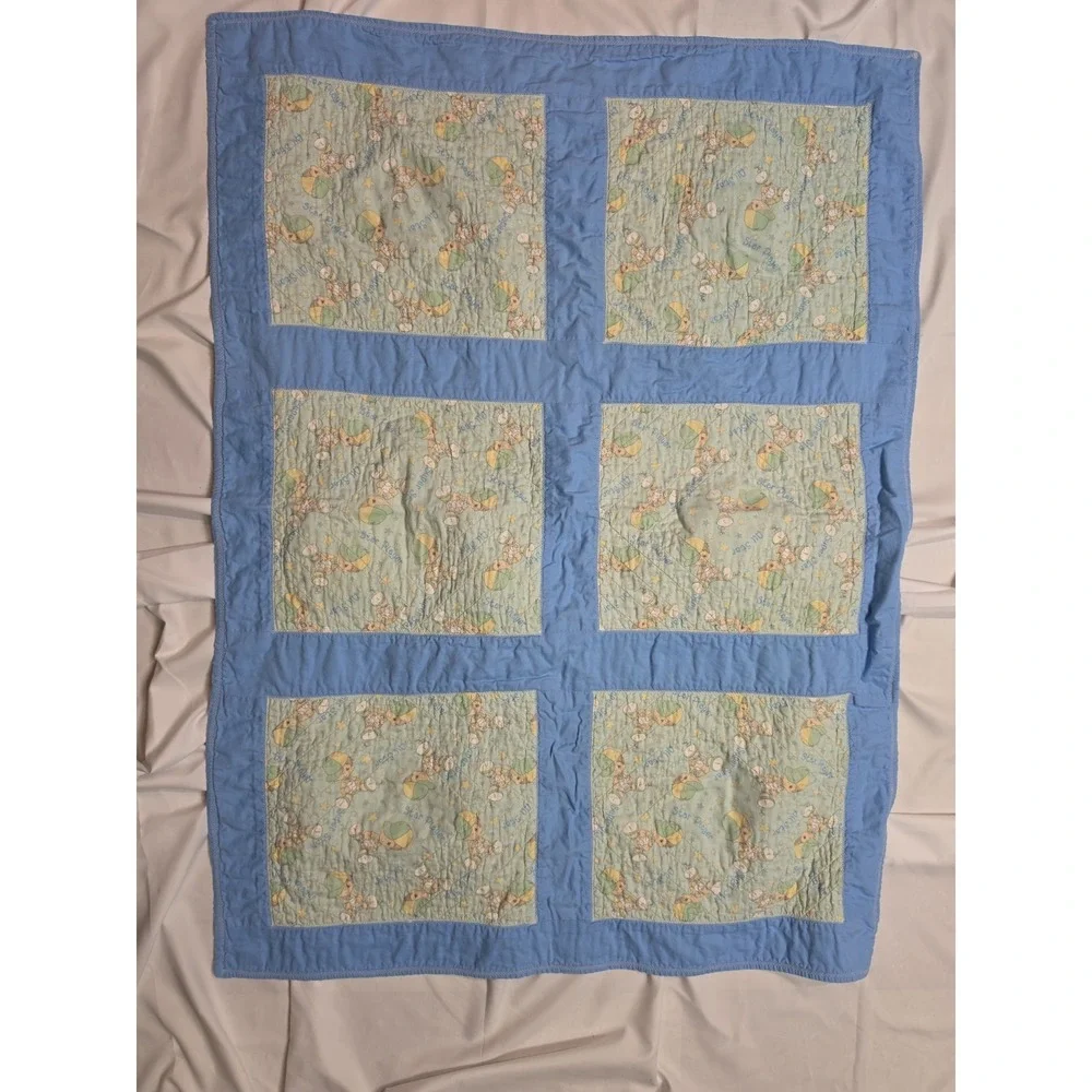 VTG 90's Precious Moments Quilted Baby Crib Blanket 42 X 32 Boys Baseball